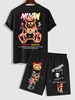 Ensemble de T-shirt POCKET MONEY Graphique Ours de Dessin Animé avec Short Taille unique Noir