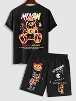 Ensemble de T-shirt POCKET MONEY Graphique Ours de Dessin Animé avec Short Taille unique Noir