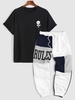 Ensemble de T-shirt Ras-du-Cou à Imprimé Rose en Coton et Pantalon de Survêtement Deux Pièces Taille unique Noir