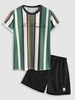 Ensemble de T-shirt Rayé à Imprimé Los Angeles à Manches Courtes et Short à Cordon Taille unique Multi a