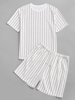 Ensemble de T-shirt Rayé et de Short Deux Pièces 2xl Blanc