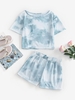 Ensemble de T-shirt Teinté à Manches Courtes et de Short S Bleu clair