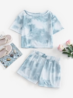 Ensemble de T-shirt Teinté à Manches Courtes et de Short S Bleu clair