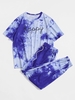 Ensemble de T-Shirt Teinté Imprimé et de Pantalon M Bleu