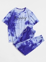 Ensemble de T-Shirt Teinté Imprimé et de Pantalon M Bleu
