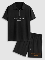 Ensemble de T-shirt Zippé à Col Polo à Imprimé C