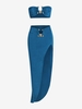 Ensemble de Top Bandeau en Jersey en Métal et de Jupe S Bleu