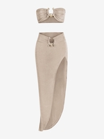 Ensemble de Top Bandeau en Jersey en Métal et de Jupe S Café lumière