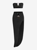 Ensemble de Top Bandeau en Jersey en Métal et de Jupe S Noir