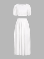 Ensemble de Top Court et de Maxi Jupe Fendue M Blanc