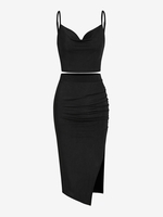 Ensemble de Top en Jersey avec Col Bénitier et de Jupe Plissée Xl Noir