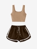 Ensemble de Top Simple Côtelé et de Short Dauphin Taille unique Café lumière