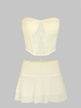 Ensemble de Top Tube Corset en Dentelle en Maille Transparente et de Mini Micro Jupe Superposée M Jaune clair