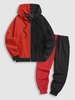 Ensemble de Veste à Capuche Décontractée en Blocs de Couleurs et de Pantalon de Jogging Taille unique Noir