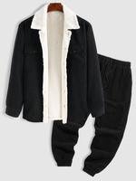 Ensemble de Veste à Doublure en Laine et de Pantalon de Jogging Deux Pièces Taille unique Noir