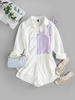 Ensemble de Veste à Goutte Epaule en Velours Côtelé et de Short L Blanc