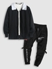 Ensemble de Veste à Rabat en Laine et Pantalon Cargo de Jogging Lettre et Poche Vêtements Techniques Taille unique Noir