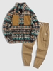 Ensemble de Veste Cargo à Imprimé Ethnique Pantalon et de Jogging en Polaire Taille unique Café lumière