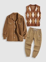 Ensemble de Veste Cargo Motif de Losange et de Pantalon de Jogging D