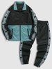 Ensemble de Veste Coupe-vent à Imprimé Lettre en Blocs de Couleurs et de Pantalon de Jogging Taille unique Noir