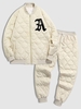 Ensemble de Veste de Base-ball et de Pantalon Lettre Brodée Zippé à Pieds Etroits Taille unique Café lumière