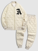 Ensemble de Veste de Base-ball et de Pantalon Lettre Brodée Zippé à Pieds Etroits Taille unique Café lumière