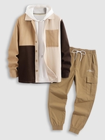 Ensemble de Veste en Blocs de Couleurs avec Poche en Avant et de Pantalon Cargo de Jogging à Cordon Taille unique Multi a