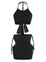 Ensemble Deux Pièces Découpé Noué à Col Halter L Noir