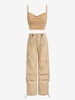 Ensemble Haut Court à Bretelle en Jersey et Pantalon Parachute Cargo Taille unique Café lumière