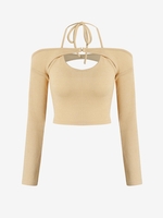Ensemble Haut Côtelé à Épaules Nues à Col Halter M Café lumière