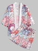 Ensemble Kimono à Imprimé Chat Dessin Animé Ouvert en Avant avec Short de Plage et Vacances Taille unique Rose clair