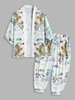Ensemble Kimono à Imprimé Tigre Peinture et Pantalon Capri 2xl Blanc