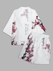 Ensemble Kimono et Short Motif Fleurs de Prunier M Blanc
