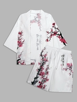 Ensemble Kimono et Short Motif Fleurs de Prunier M Blanc
