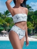 Ensemble Maillot De Bain Bikini Bandeau Marbre Imprimé à Taille Haute L Blanc