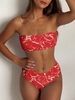 Ensemble Maillot De Bain Bikini Bandeau Marbre Imprimé à Taille Haute S Rouge