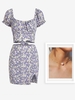 Ensemble Mini Jupe à Imprimé Fleurs à Fente avec Collier Fausse Perle Taille unique Violet clair