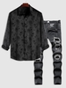 Ensemble Pantalon Déchiré et Chemise Rose en Jacquard Deux Pièces Taille unique Noir