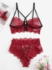 Ensemble Soutien-Gorge avec Bretelles Spaghetti et Découpes en Echelle pour Saint-Valentin S Rouge foncé