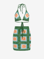 Ensemble Soutien-gorge en Crochet et Jupe à Cordon de Serrage Taille unique Vert