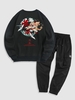 Ensemble Streetwear de Sweat-shirt Grue Dragon à Doublure en Laine et Pantalon Cargo Taille unique Noir