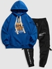 Ensemble Sweat à Capuche et Pantalon de Jogging à Imprimé Lettre Slogan Ours Taille unique Bleu