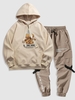 Ensemble Sweat à Capuche et Pantalon de Jogging à Imprimé Lettre Slogan Ours Taille unique Café lumière