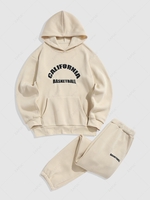 Ensemble Sweat à Capuche et Pantalon de Survêtement Lettre Brodée en Laine Taille unique Café lumière