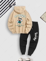 Ensemble Sweat-Shirt à Capuche de Sport à Imprimé Lapin Élastique et Inscription et Pantalon avec Cordon de Serrage Taille unique Multi a