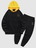 Ensemble Sweat-Shirt à Capuche et Pantalon de Jogging avec Inscription et Visage Souriant Brodé Taille unique Noir
