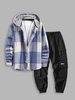 Ensemble Sweat-shirt à Capuche et Pantalon de Jogging Fluide Contrastant à Carreaux Taille unique Bleu