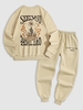 Ensemble Sweat-shirt à Doublure en Molleton à Imprimé Cactus et Lettre et Pantalon de Jogging Taille unique Café lumière