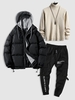Ensemble Trois Pièces avec Pull et Manteau à Capuche en Blocs de Couleurs Faux Deux Pièces et de Pantalon de Jogging Cargo à Imprimé Lettre Tail