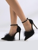 Escarpins à Talons Aiguilles avec Bride à la Cheville Motif Plumes